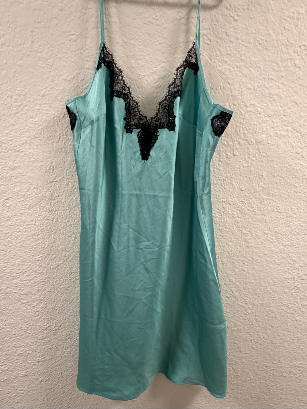 Victoria's Secret Teal Slip with Black Lace Trim